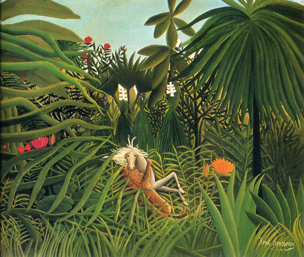 Jaguar Attacking a Horse in Detail Henri Rousseau